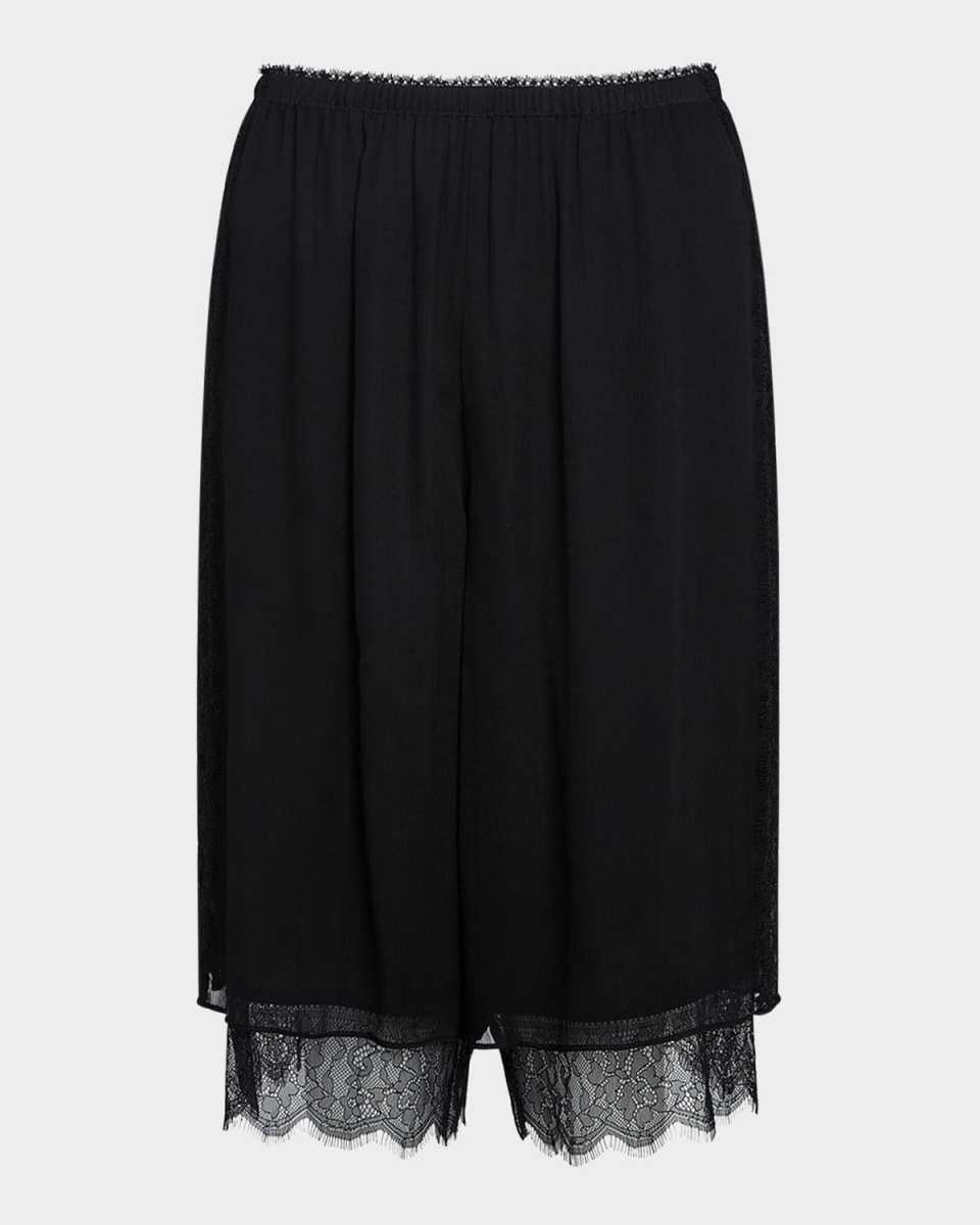 Mid-Rise Chiffon Lace-Trim Shorts